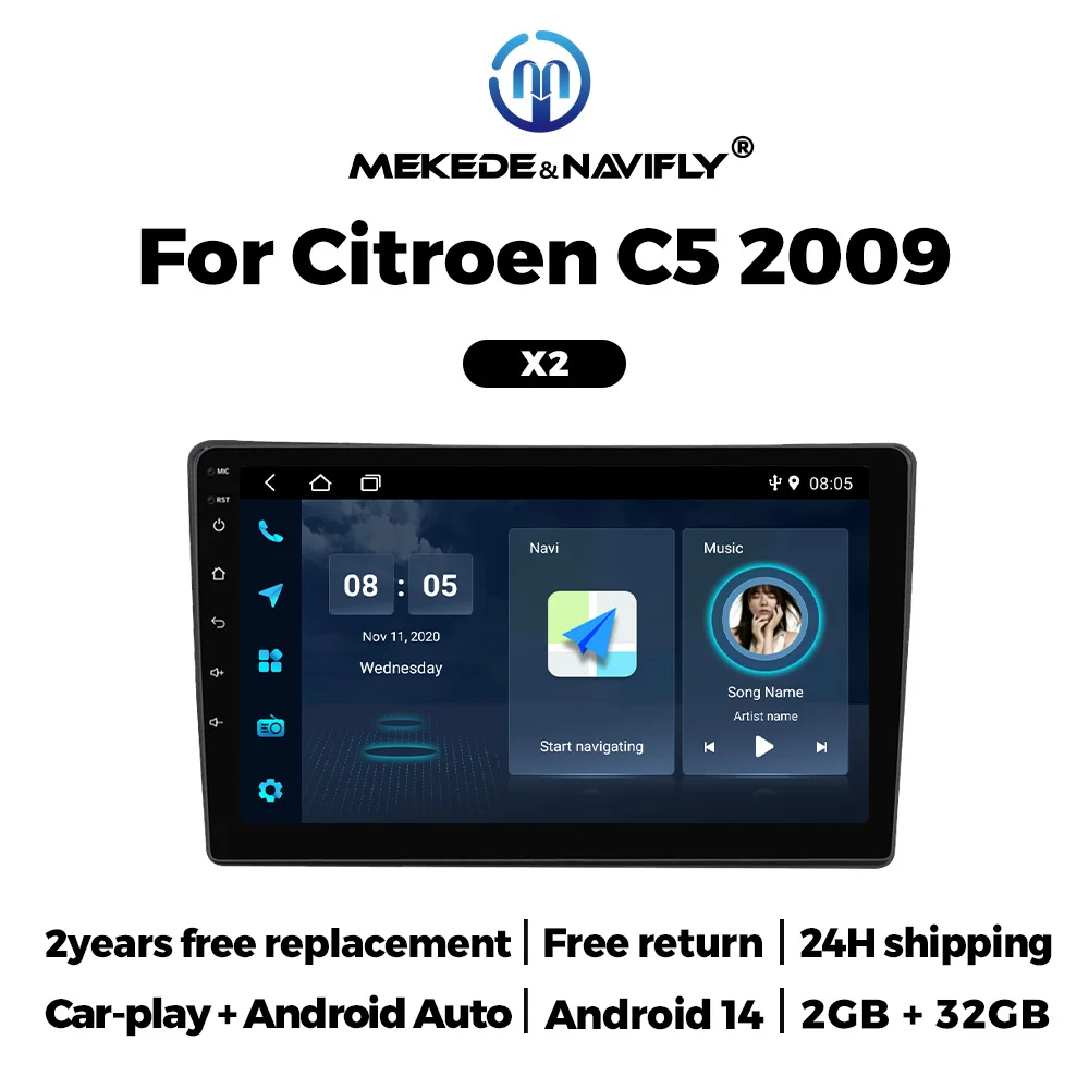 MEKEDE&NAVIFLY Autoradio For Citroen C5 2008 2009 2010 -2017 Car Radio Multimedia Video Player Wireless Carplay Android Auto GPS
