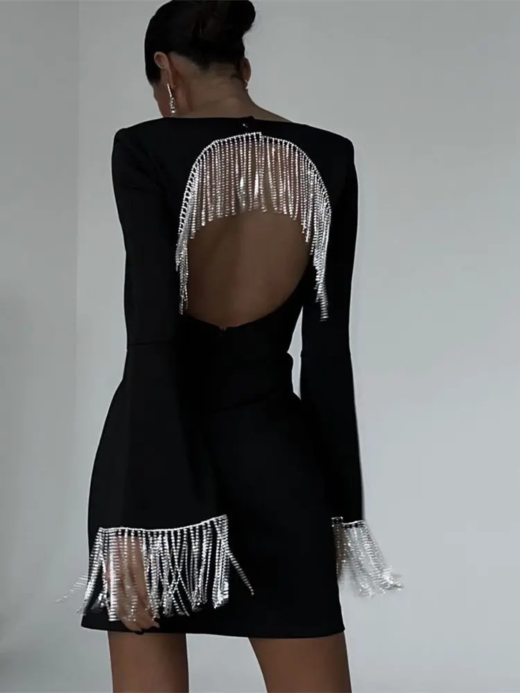 

Sexy Long Sve Bal Tassel Dr Women's Nightclub Diamond Heat Glitter Dr Spring Autumn Winter Irregular Skirt