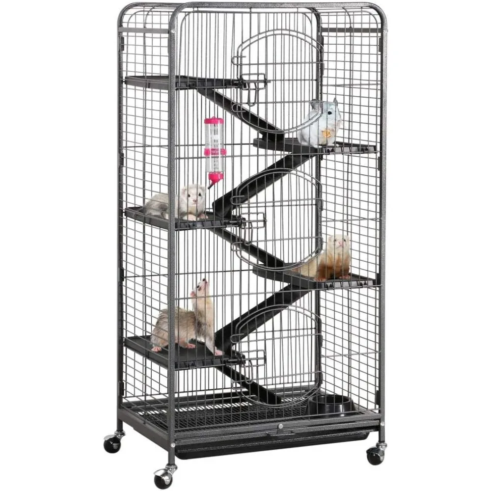 52-inch Ferret Cage 6 Level Metal Rat Cage Small Animal Cage for Ferret/Chinchilla/Bunny/Rabbit/Squirrel, Black