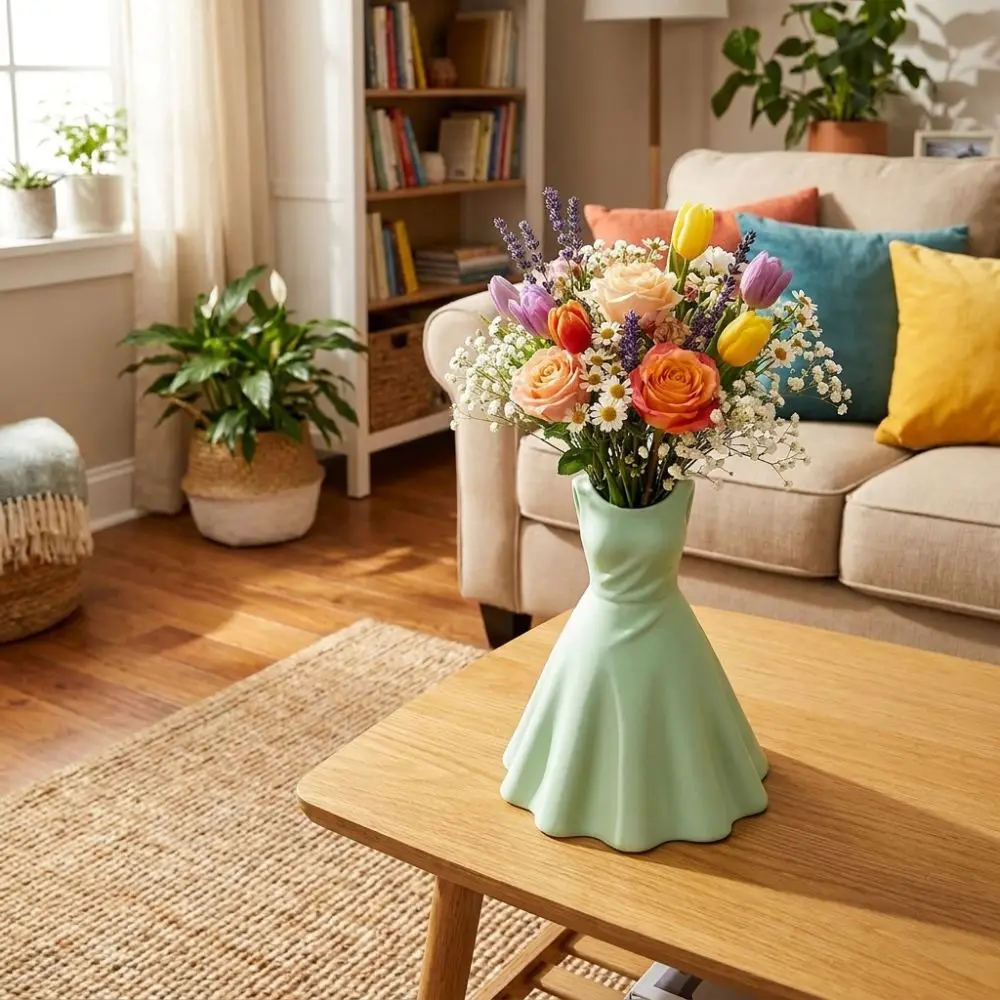 Flower Arrangement 3D Printed Princess Dress shape Vase Romantic Plastic Desktop Ornament Creative Flower Ware Desktop
