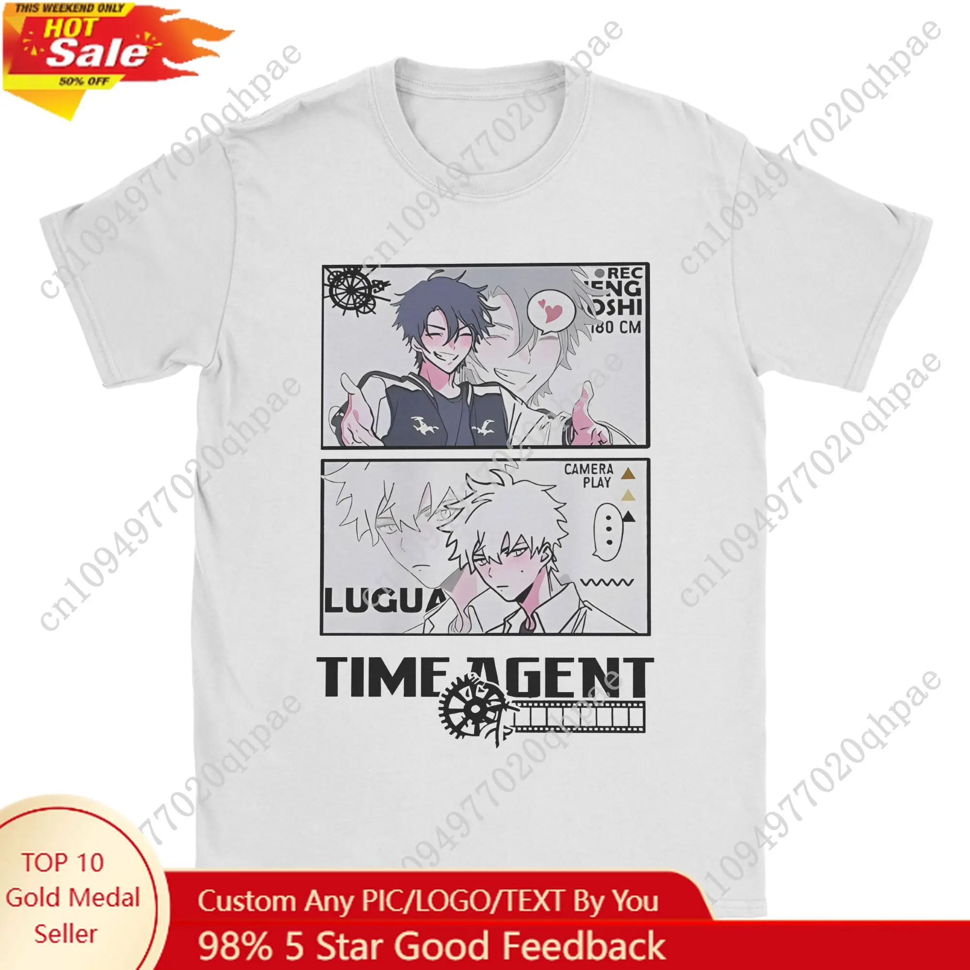

Funny Link Click Anime Lu Guang T-Shirts for Men Round Collar Cotton T Shirts Time Agent Short Sleeve Tee Plus Size merchandise