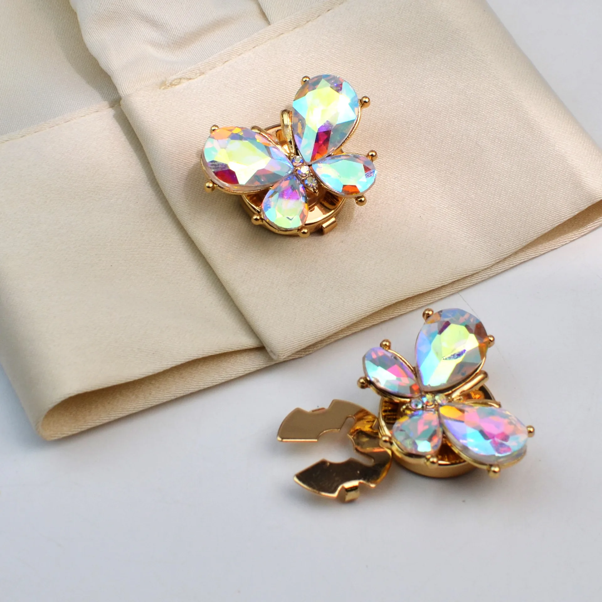 Luxury Teardrop Crystal Flower Cufflink Blanks, Gold Metal Cufflink Tops, for Women's/Men's Shirt, DIY Jewelry Making Supplies