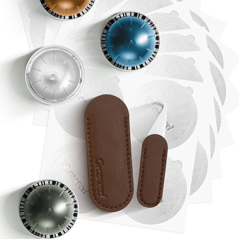 Reusable Vertuo Capsule Kit for VertuoLine Capsules with 100Pcs Aluminum Foil Seals Lid and Lid Opener, Fits for Vertuo Pods