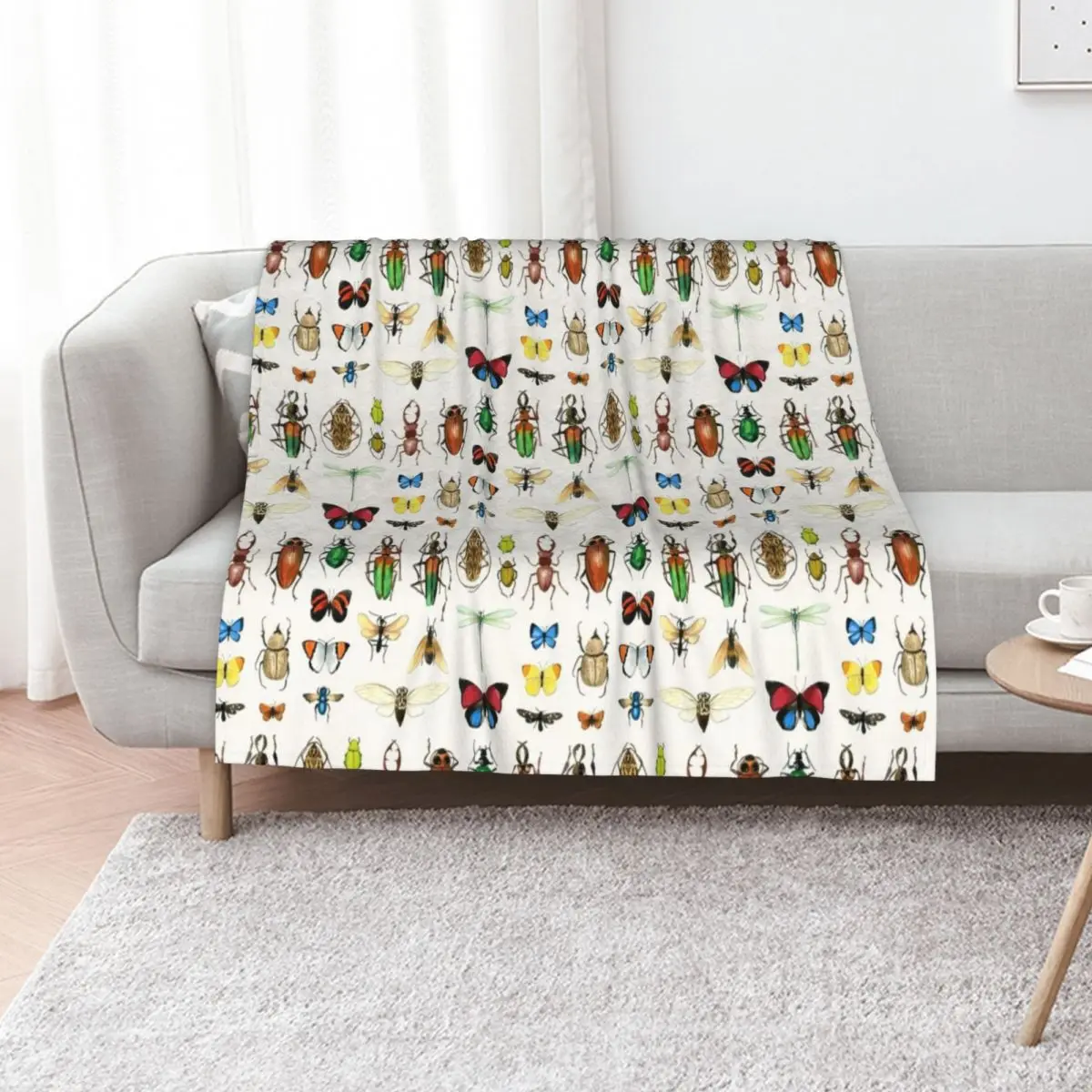 The Usual Suspects - insects on white - watercolour bugs pattern by Cecca Designs Throw Blanket halloween Cute Plaid Blankets