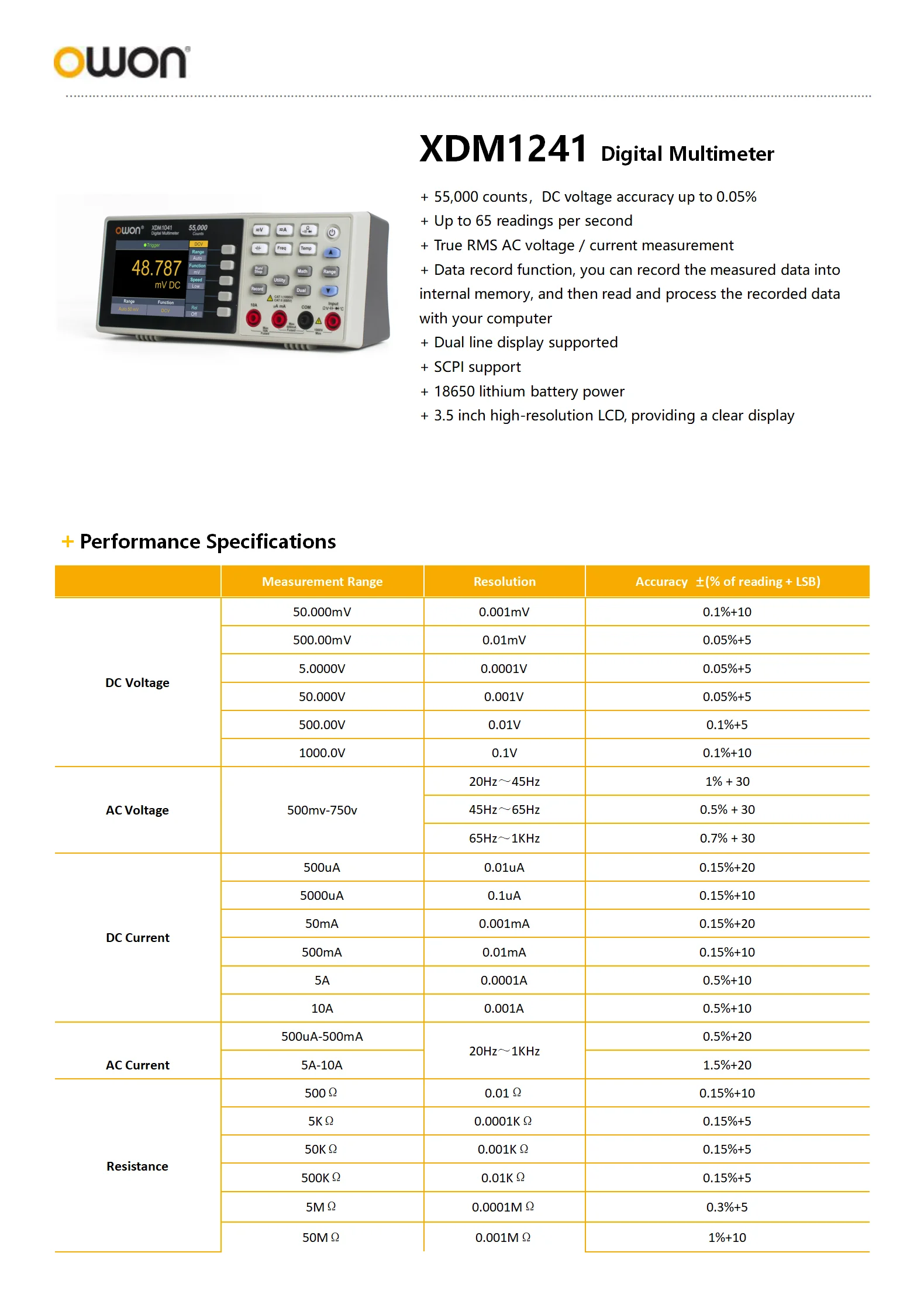 OWON XDM1041 XDM1241 4 1/2 Digitalmultimeter Tragbare Tischgerät True RMS DC/AC Strom Spannung USB Multimetro Tester Messgerät SCPI – Detail 15