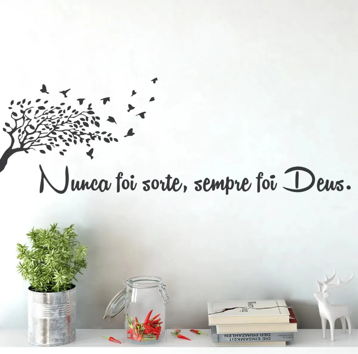 

Portuguese Never Was Luck Always Was God Tree Wall Sticker Bedroom Living Room Chrisitian Bible Wall Decal Home Decor