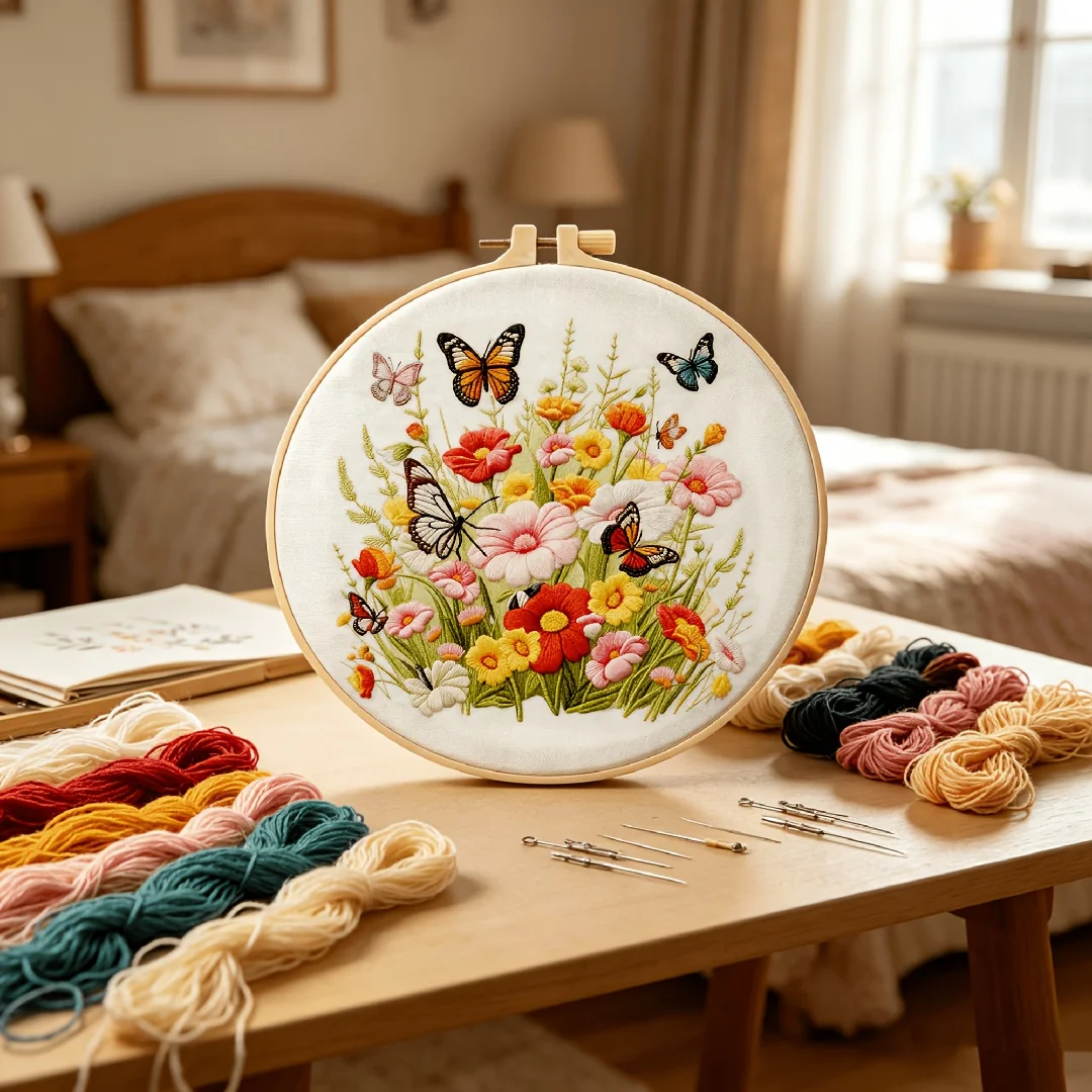 Complete DIY Embroidery Starter Kit With Printed Pattern,Hoop & Threads ...