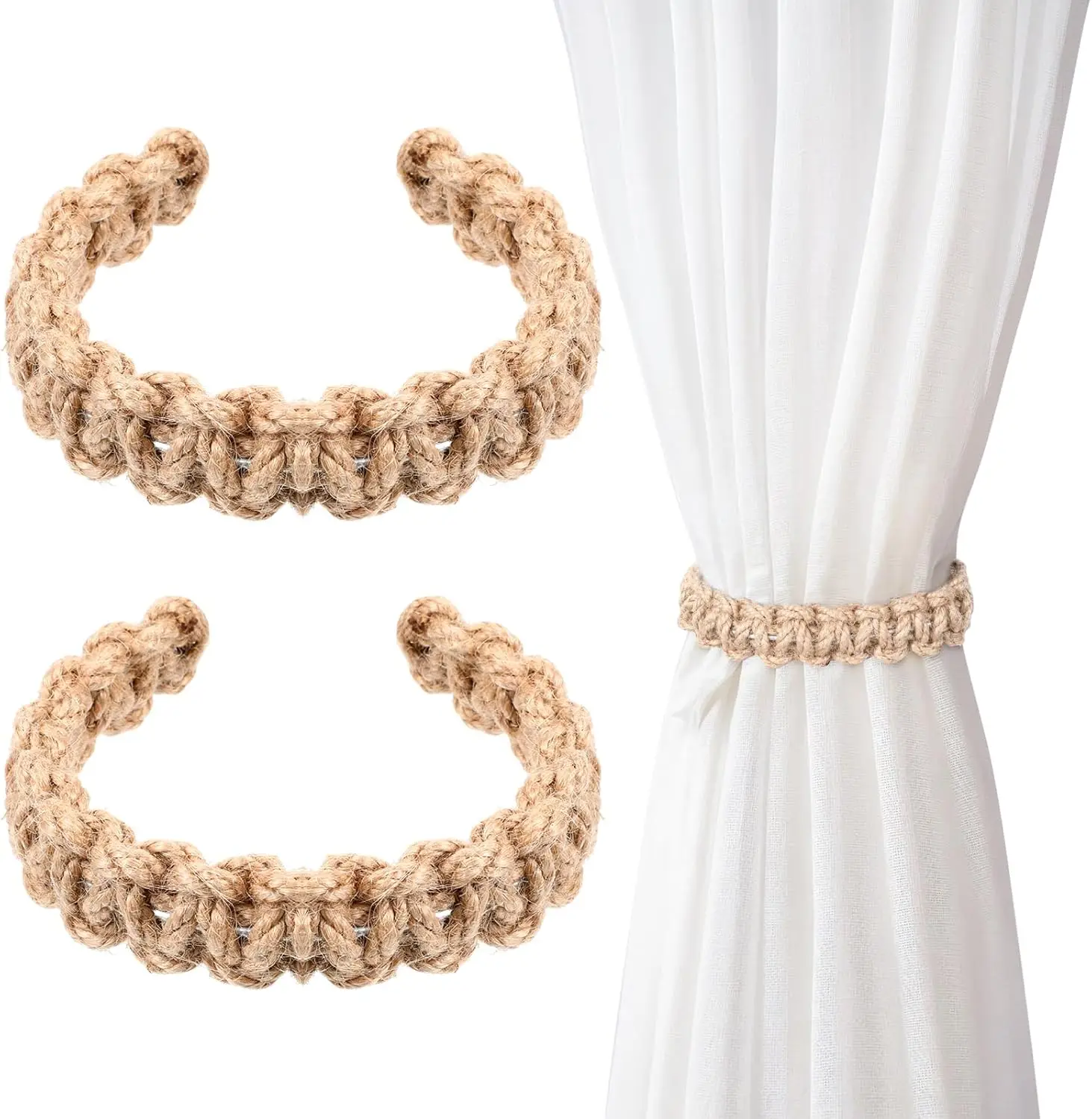 Fashion Woven Jute Braided Curtain Tiebacks Holdback Rope Decorative Curtain Holdbacks For Hanging Home Decor Accessories