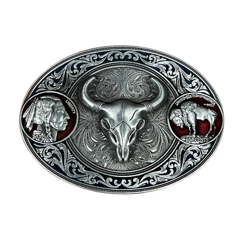 Men's Heavy-Duty Zinc Alloy Bull Skull Western Style Belt Buckle Fashion Accessory