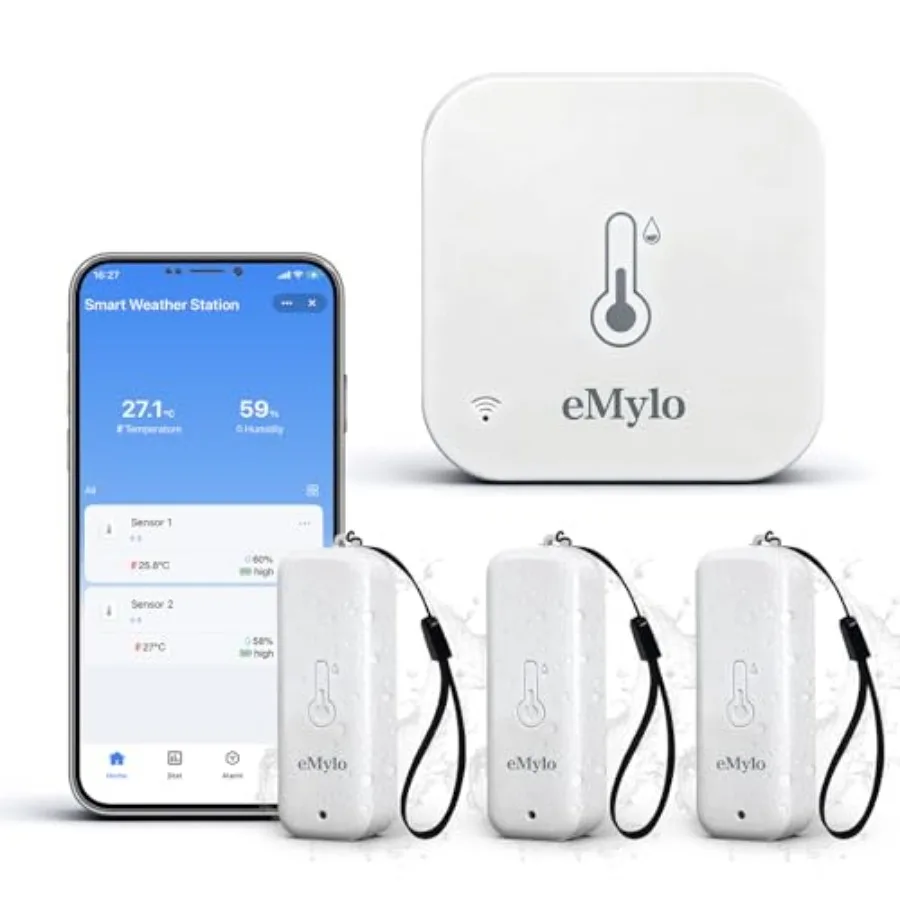 

WiFi Temperature Humidity Sensor 4 Pack Smart Indoor Thermometer Hygrometer with 3 Outdoor IP65 Sensors Remote Monitoring App A