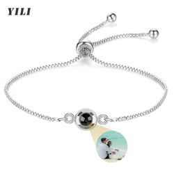 Pulsera de acero inoxidable con foto personalizada, brazalete de proyección con imagen en el interior, 100 idiomas