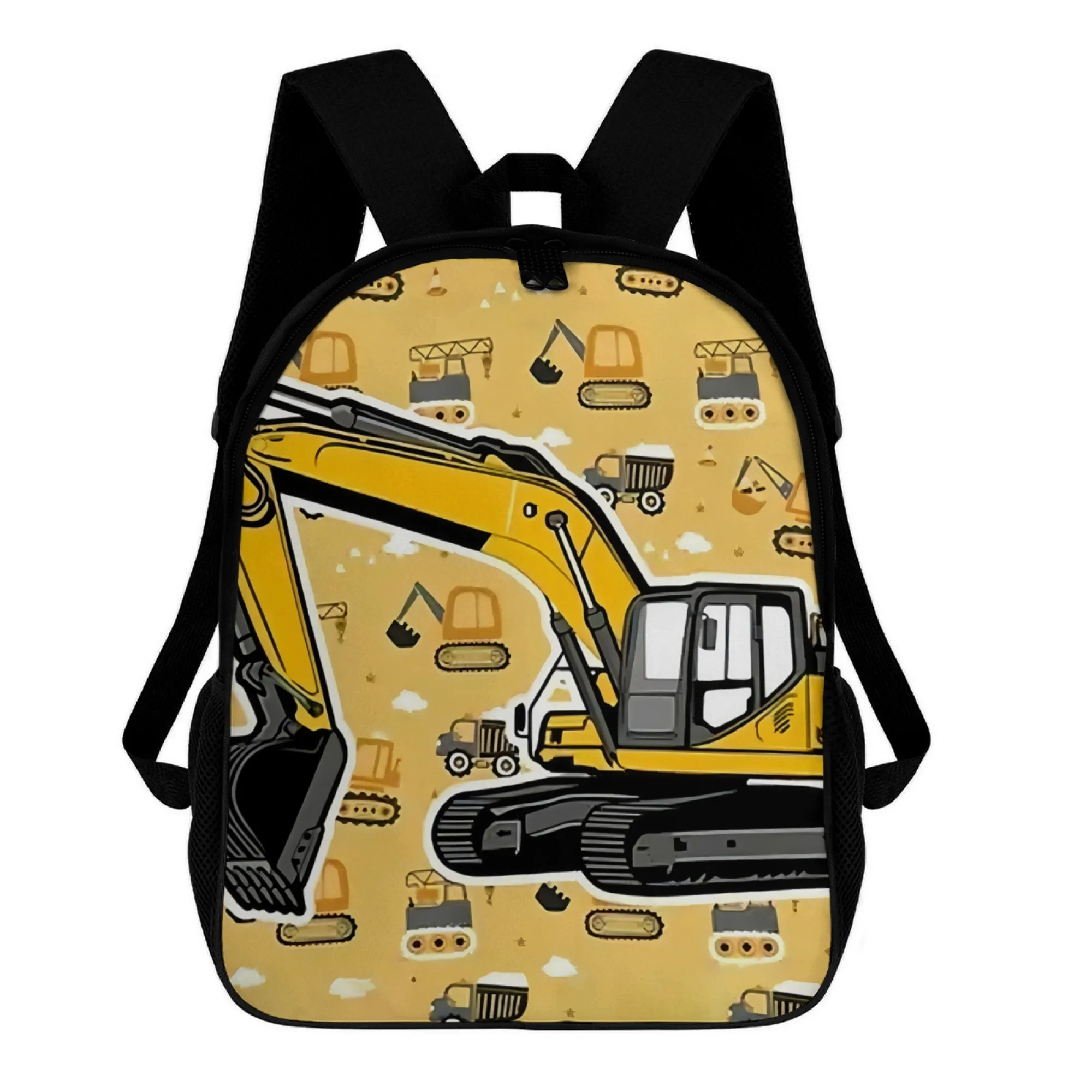 

12in Cartoon Excavator Engineering Vehicle Pattern Backpack, Polyester Fabric, Great for School, Travel & Outdoor Use