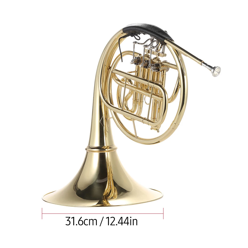 Bb Single French Horn 3 Key Brass Gold Lacquer Single-Row Split French Horn Wind Instrument with Cupronickel Mouthpiece Carry