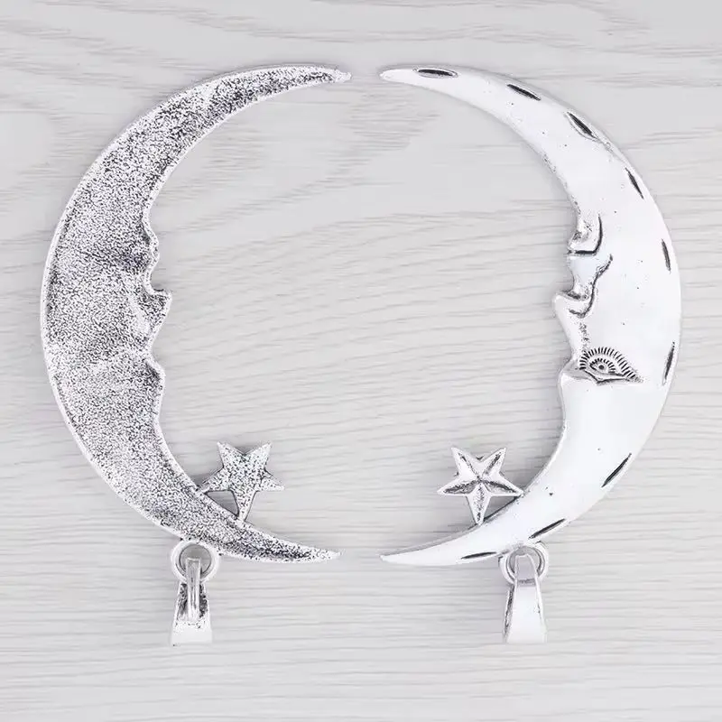 2 x Antique Silver Color Large Crescent Moon with Star Charms Pendants for Necklace Jewelry Making FIndings Accessories 84x22mm