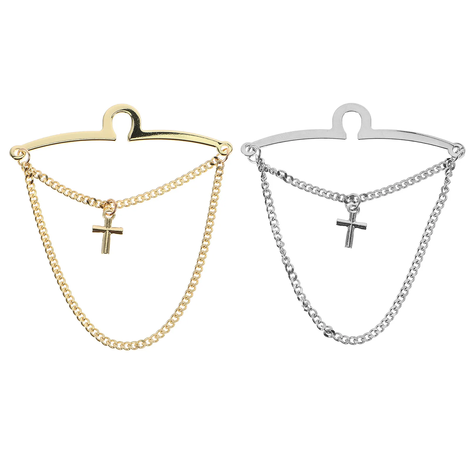 2Pcs Elegant Cross Tie Chain Clip Men's Copper Necktie Clip Secure Chain Structure Tie Accessories for Formal Events Wedding