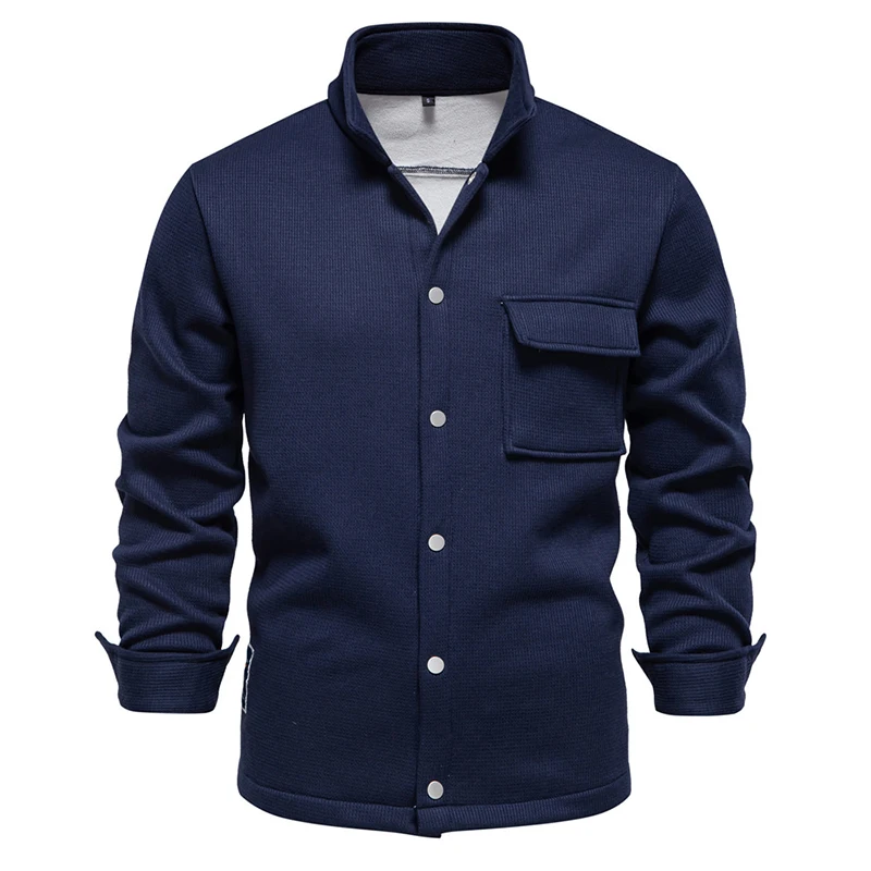 

Male Fashion Long Sleeve Turn-down Collar Buttoned Shirt Tops Men Waffle Cardigan 2024 Spring Autumn Solid Color Casual Shirts