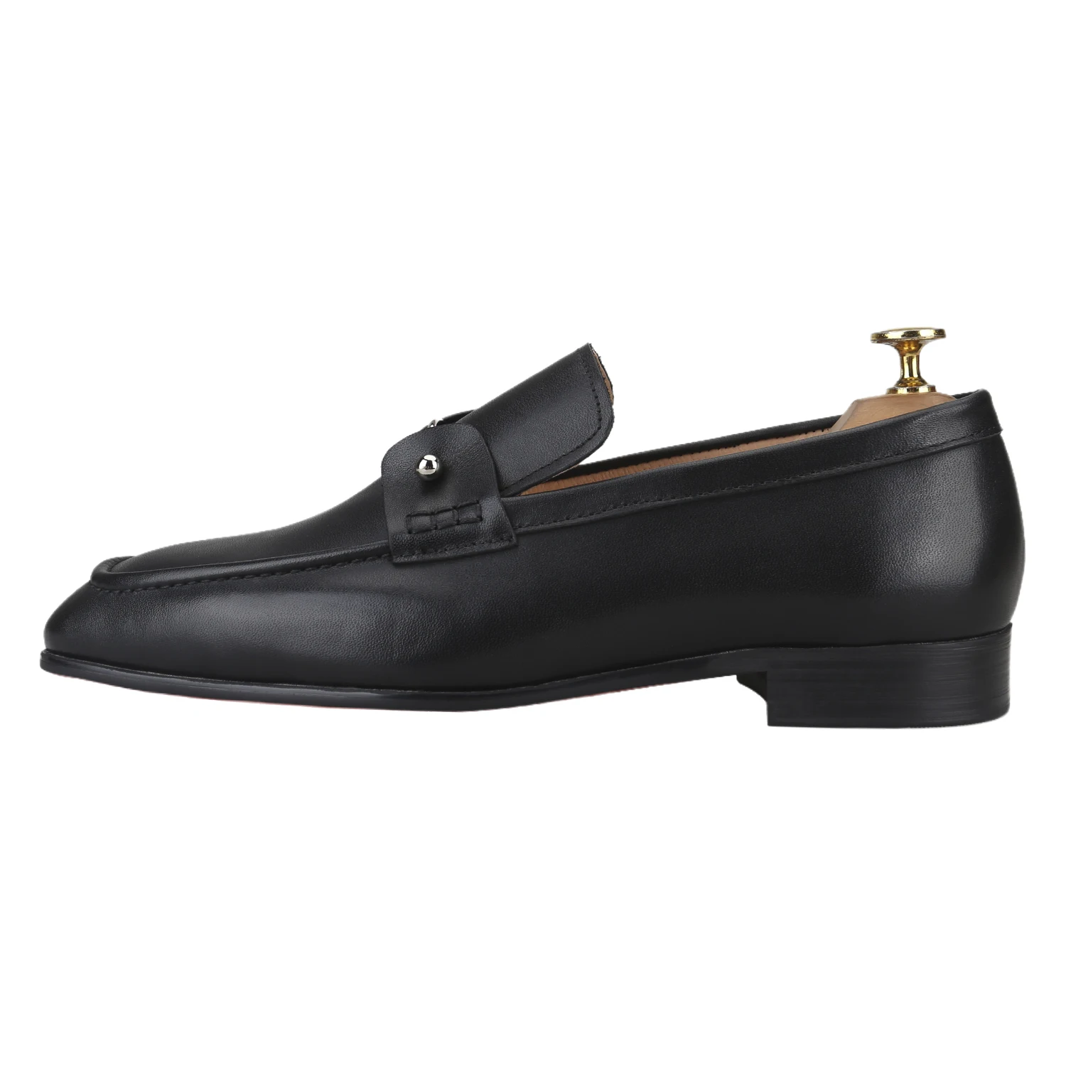 Piergitar Black Calfskin Men's Loafers With Silver Balls Buckles Luxury Brand Same Handmade Moccasins For Wedding Or Prom Wear