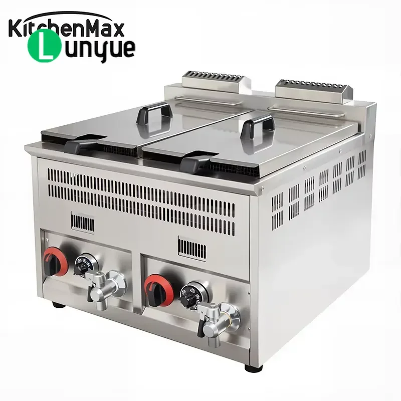 16L Commercial Gas Deep Fryer Stainless Steel 12kW LPG Large Capacity Thermal Control System for Restaurant Kitchen High