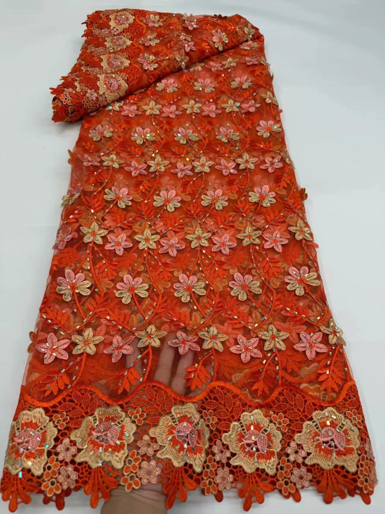 5yard new mesh tissu Heavy Industry Water soluble Embroidery fabrics for clothing Wedding dresses evening dress fabric