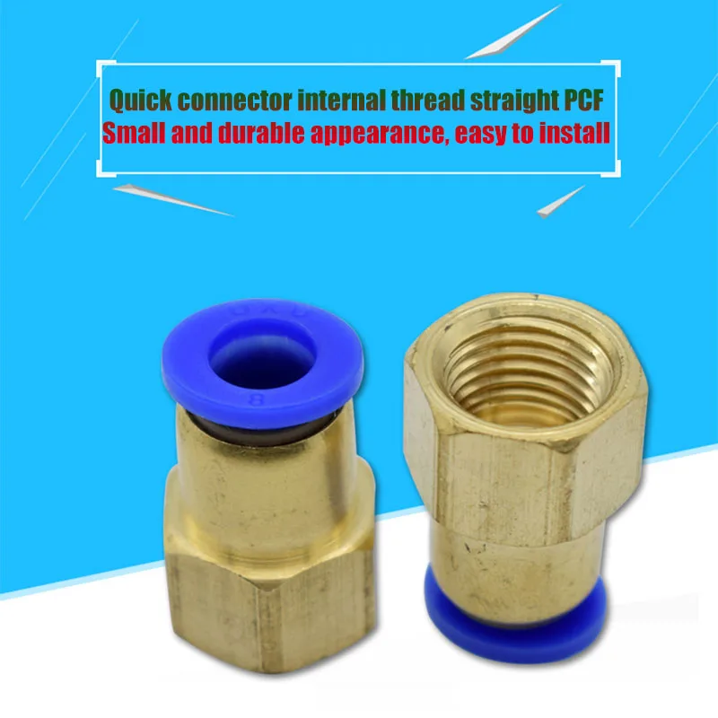 

2 Pc Brass Pneumatic Components Quick Connector PCF6-01/8-02/10-03/12-04 Copper Internal Thread Straight Air Pipe Quick Plug