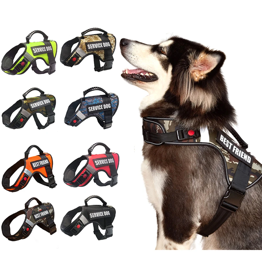 Military Training Style Nylon Pet Harness, Camouflage Dog Harness, Reflective Patches, Dog Collar, NoPull Rubber Handle