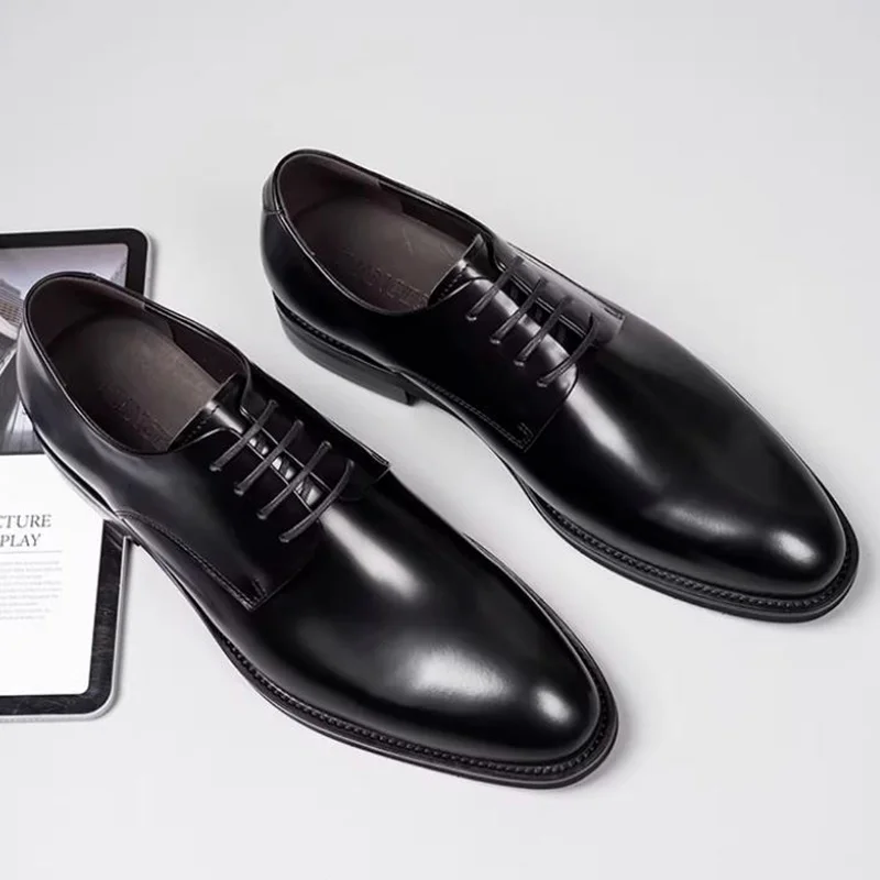 Classic Sheepskin Lining Cowhide Pad Business Formal Shoes Commuting Style Leather Shoes Men's Wedding Shoes Derby Shoes