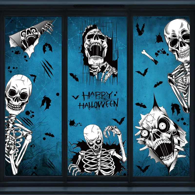 

Halloween Decoration Terror Skeleton Skull Window Stickers Ghost Festival Glass Stickers Happy 2023 Halloween Party Decor PVC