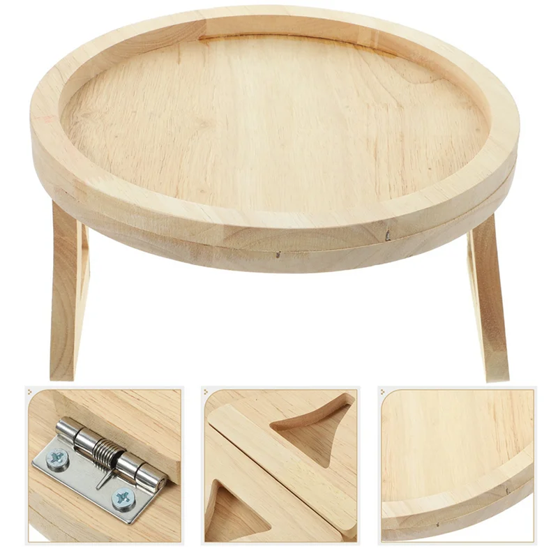 A95G 2X Round Foldable Wooden Sofa Clip On Side Table For Wide Couches Arm,Armrest Table For Eating/Drinks/Snacks/Remote