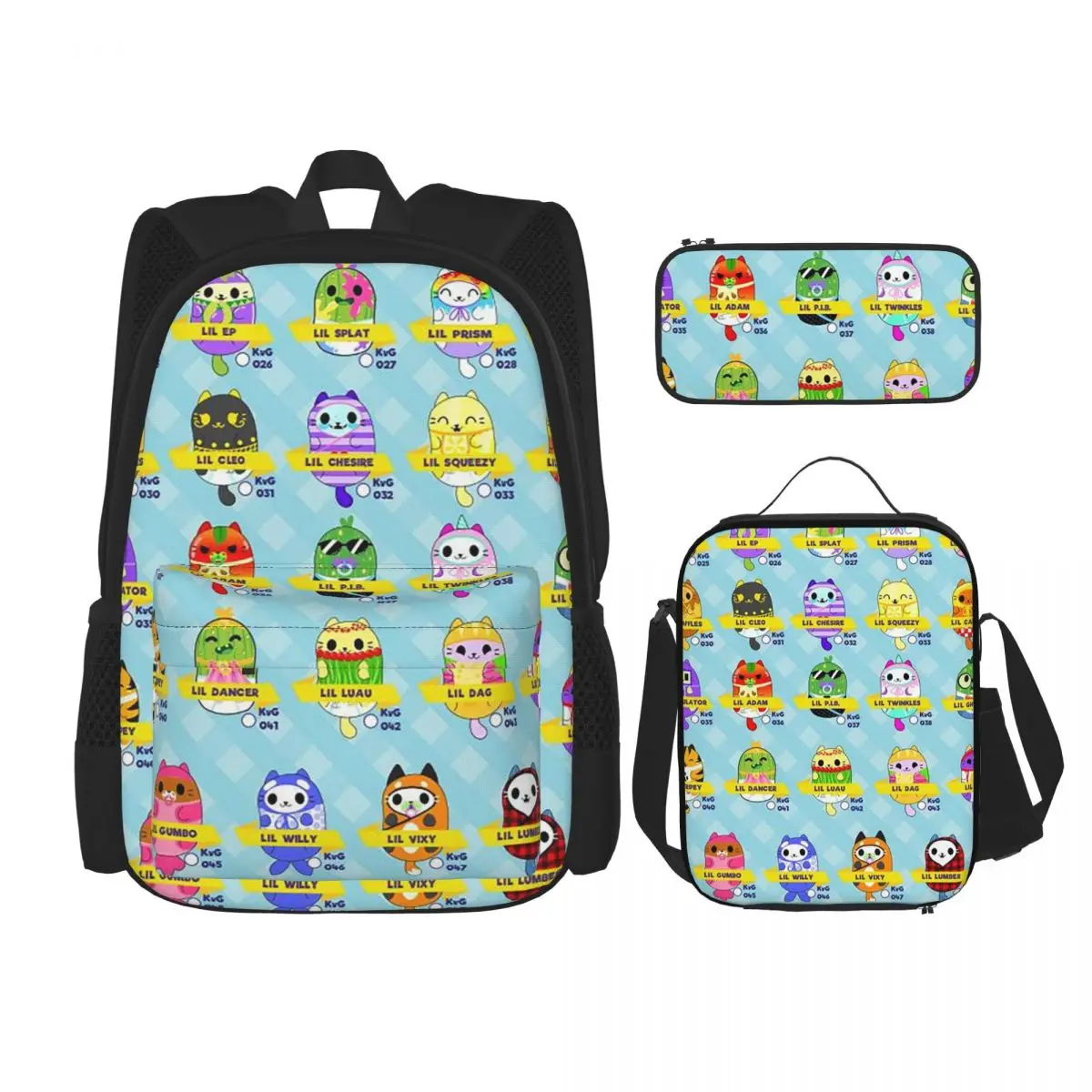 

Cats Vs Pickles Backpacks Boys Girls Bookbag Students School Bags Kids Rucksack Lunch Bag Pen Bag Three-Piece Set