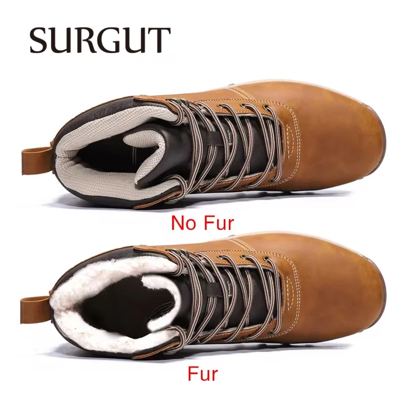 SURGUT Men Boots Split Leather Lace-up Men Shoes High Quality Vintage British Snow Boots Autumn Winter Men Casual Ankle Boots