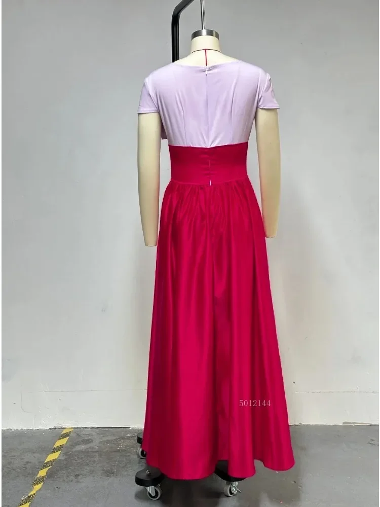 المرأة Bowknot الكتف كم قصير عالية الخصر فستان طويل ماكسي شيك فستان محكم من عند الصدر ويتدلى بشكل واسع لحفلة عيد ميلاد مثير 2025