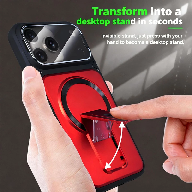 Foldable Stand Magnetic Case for IPhone Air 17 16 15 13 12 11 Pro Max 14 Plus 17Pro IPhone17 Magsafe Camera Lens Holder Cover view 2