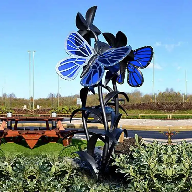 Hotel Outdoor Modern 304/316SS Mirror Polish Hollow Abstract Giant Blue Stainless Steel Butterfly Sculpture Public Decor