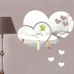 3D Glass Mirror Wall Stickers Hearts Fashion DIY Decals Self-adhesive LOVE Wedding Background Home Room Decoration Wallpaper
