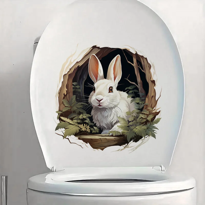 

C1225# Cute Little White Rabbit Toilet Stickers, Bright Wall for Home, Cabinet, Door,Decoration, Vinyl Car Decals, Art Wallpaper