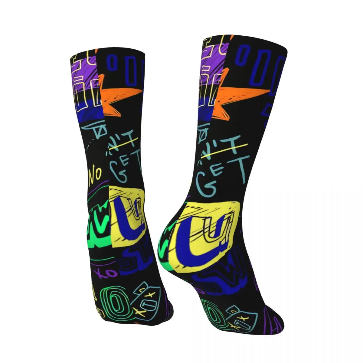 Men's Socks Lettering Seamless Pattern Neon Colors Retro Harajuku Street Style Novelty Pattern Crew Crazy Sock Gift Printed