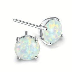 Huitan Imitation Opal Stud Earrings for Women Simple Stylish Round Stone Earrings Minimalist Daily Wear Accessory Trendy Jewelry