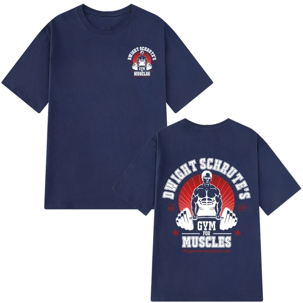 دوايت شروت رياضة للعضلات على الوجهين تي شيرت المسلسلات التلفزيونية مكتب مايكل سكوت Harajuku عادية تي شيرت الرجال القطن تيز