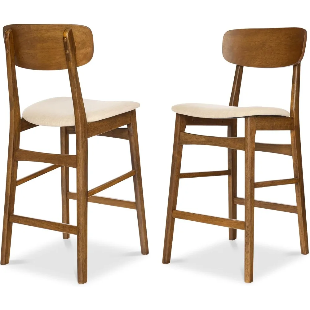 

Bar Stool Set of 2, Modern Farmhouse Counter Height Stools w/Armless Upholstered Cushioned Seat, Wooden Curved Backrest - Walnu