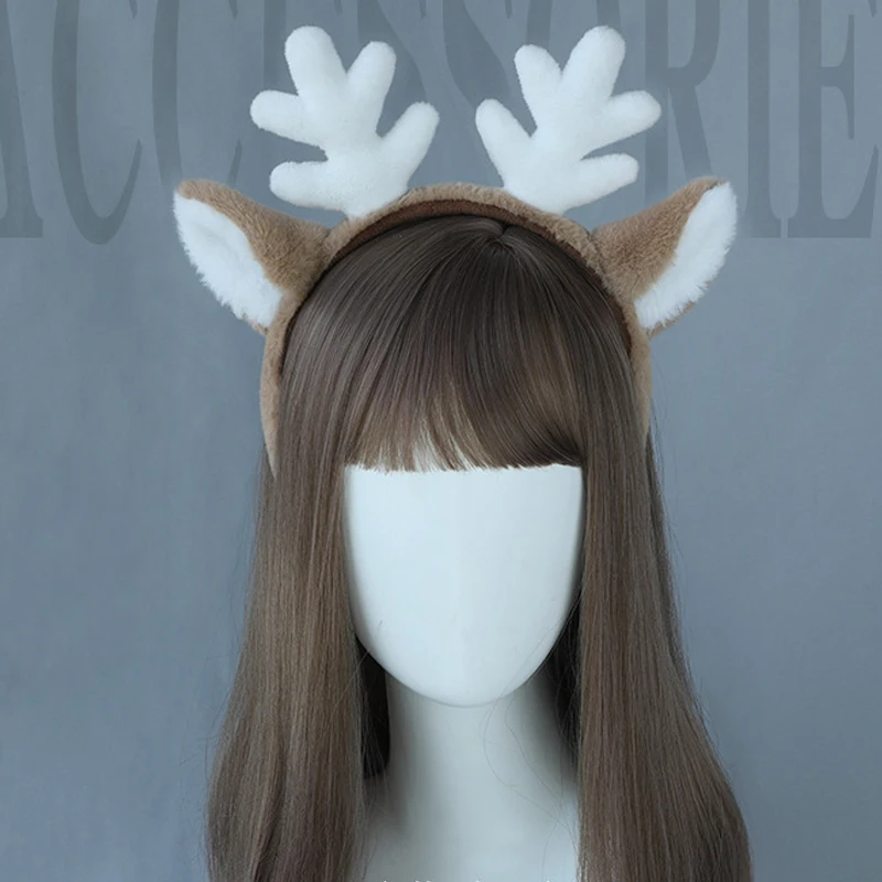 Unisex Reindeer Antler Headband Cosplay Deer Ear Head Hoop Lolita Christmas Party Headpiece Festival Headwear Hair Accessories