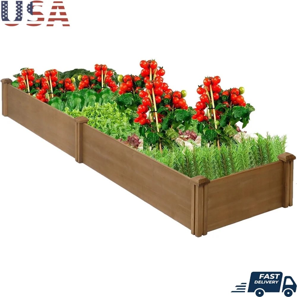 

8x2Ft Raised Garden Bed Wooden Planter Box Durable Sturdy Outdoor Gardening Easy Assembly Versatile Planting Includes Liner Soil