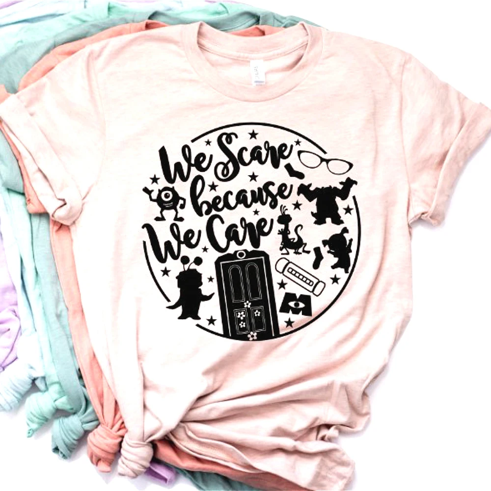 We Scare Because We Care Shirt Monster Graphic Tee Best Day Ever T-shirt Matching Vacation Tee Women Summer Tshirt Harajuku Tops