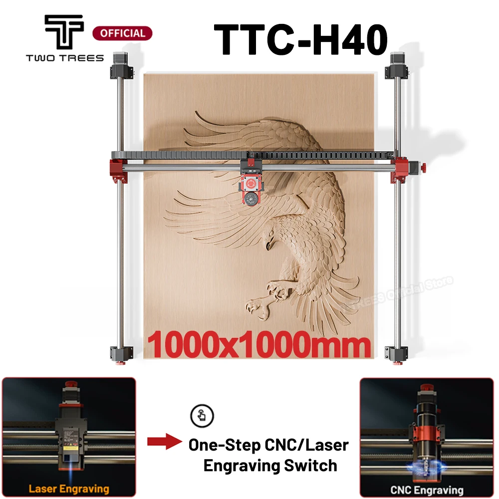 

Twotrees TTC-H40 CNC Milling Cutter Laser Engraving Machine 3Axis/4Axis 500W 1000x1000mm CNC Router Machine Suitable VCarve pro