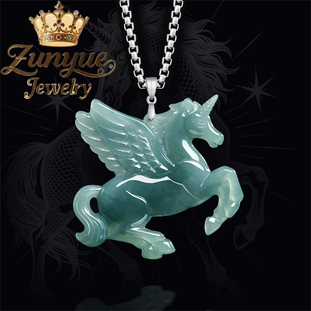 

Подвеска-единорог из серебра S925 с натуральным синим изумрудом класса А, с эффектом ледяной кристаллической прозрачности и звездным сиянием, роскошное ювелирное изделие, подарок высокого качества