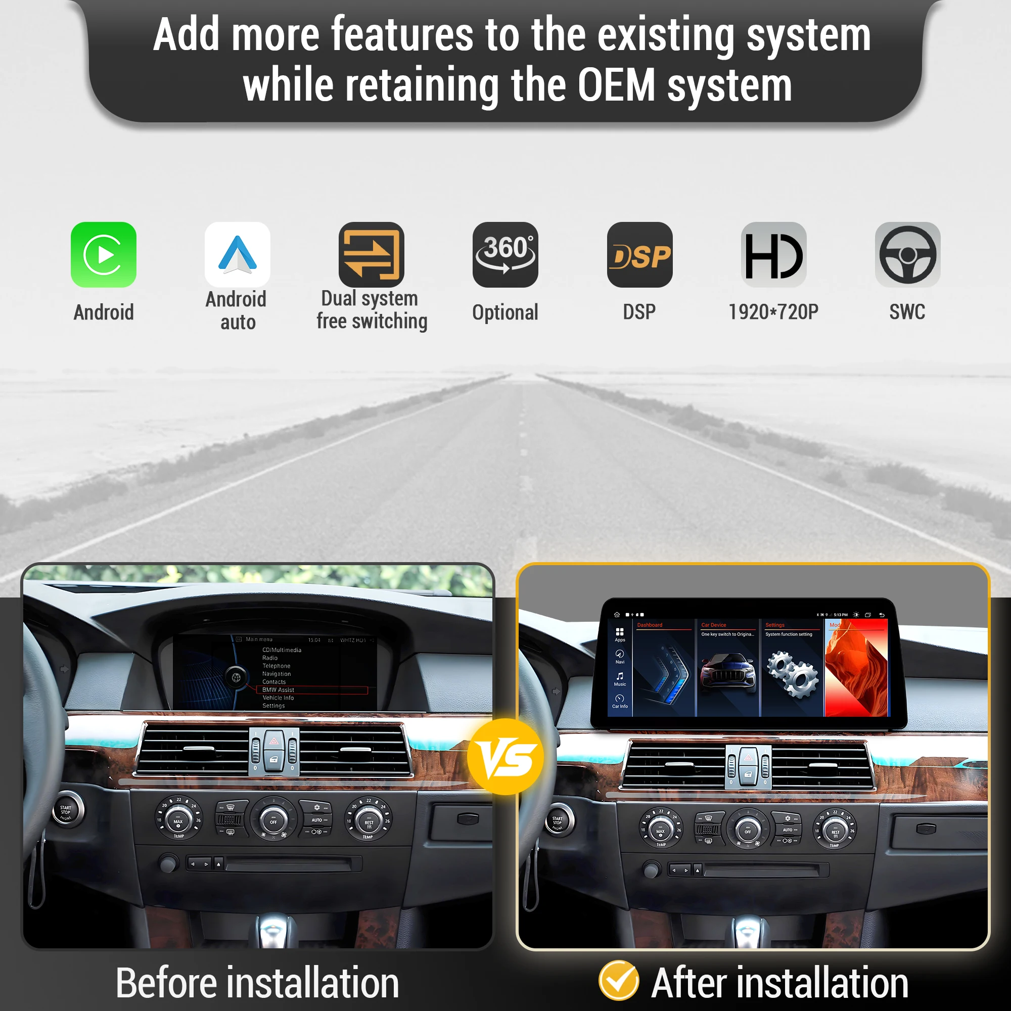 12.3 inch Android For BMW 5 Series E60 E61 2005-2009 2010 Car Radio 4G Wireless BT Carplay Snapdragon 680 Touch Head Unit Screen