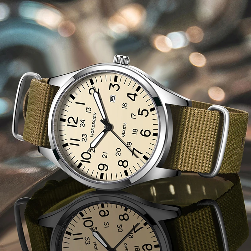 LIGE Роскошные военные спортивные кварцевые наручные часы с датой, мужские модные мужские часы со светящимися стрелками, повседневные нейлоновые часы Reloj Hombre