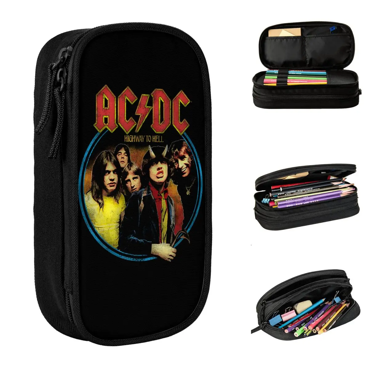 Creative AC-DC Highway To Hell Pencil Cases Pencilcases Pen Box Kids Big Capacity Bags Office Zipper Stationery