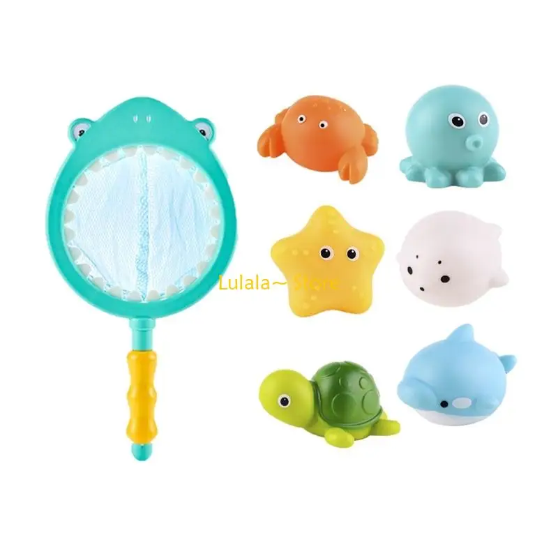 Y4QA Bathtub Water Play Set for Toddler with Fishing Net and Floating Animal Toy