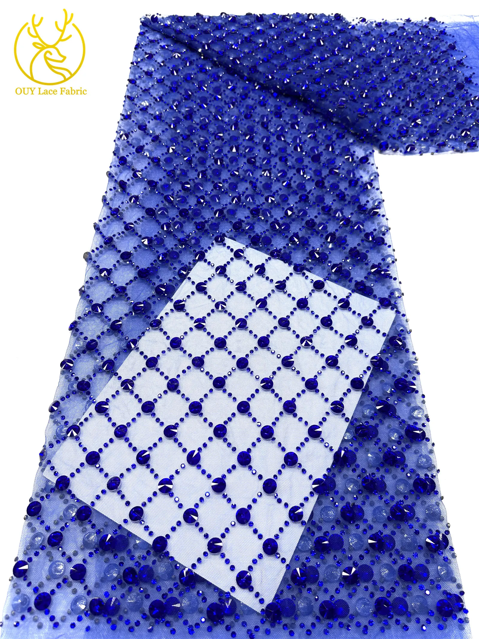 Hochwertiger, maßgefertigter, luxuriöser, handgefertigter Diamant-Mesh-Spitzenstoff 2026 – Afrikanischer Spitzenstoff, nigerianischer Stein-Tüll-Spitzenstoff für Partykleider zum Nähen – Detail 15