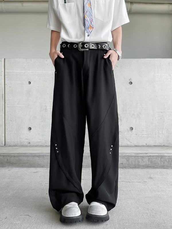 

Loose Men's Rivet Suit Pants Destructive Design Sensation Trousers Casual Straight Leg Long Trousers Youth Faion Summer Wear
